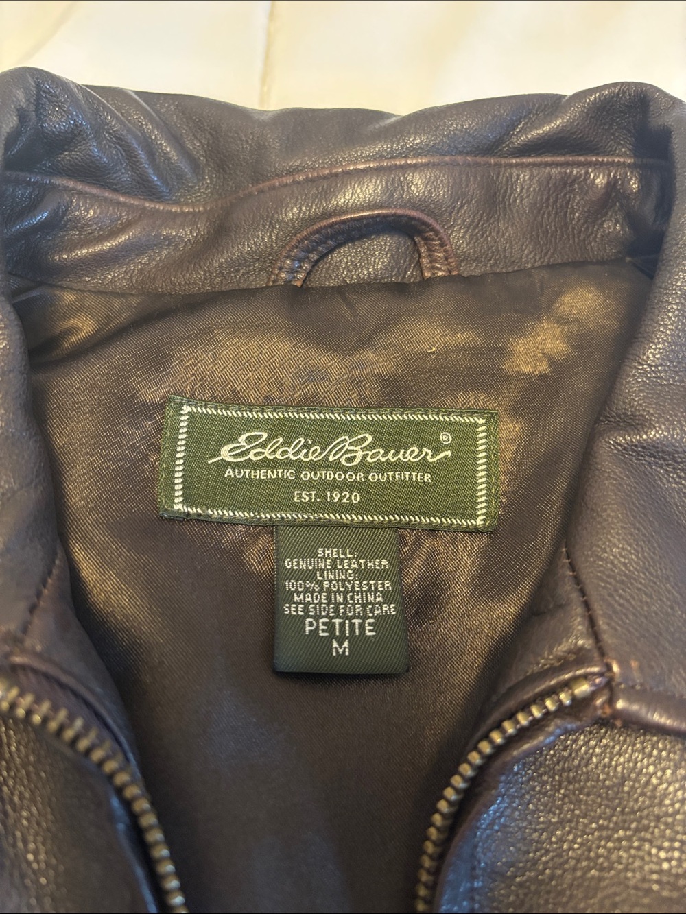 Eddie Bauer Brown Leather Zip-Front Jacket - Picture 2 of 6